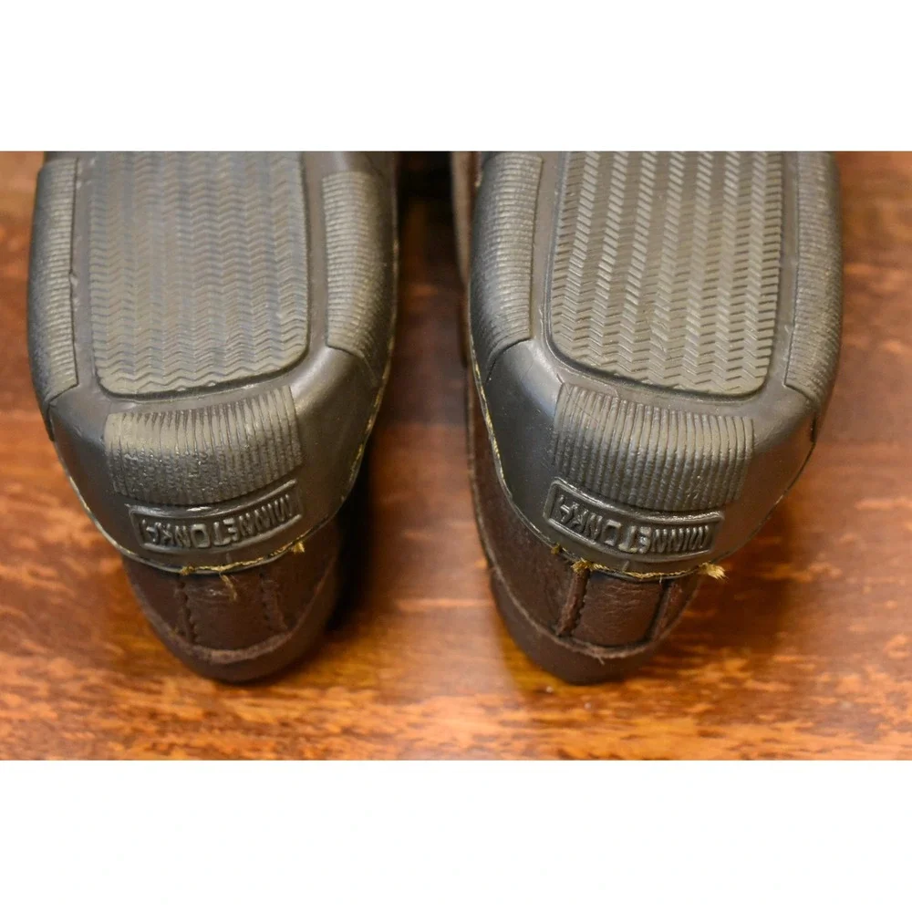 Minnetonka Moccasin Mens 13 Dark Brown Pebbled Leather Camp Mocs 702 Loafer